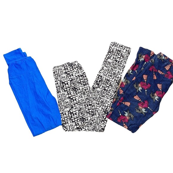 LuLaRoe Women Multicolor Printed Leggings One Size Halloween Black White Blue - Picture 1 of 6